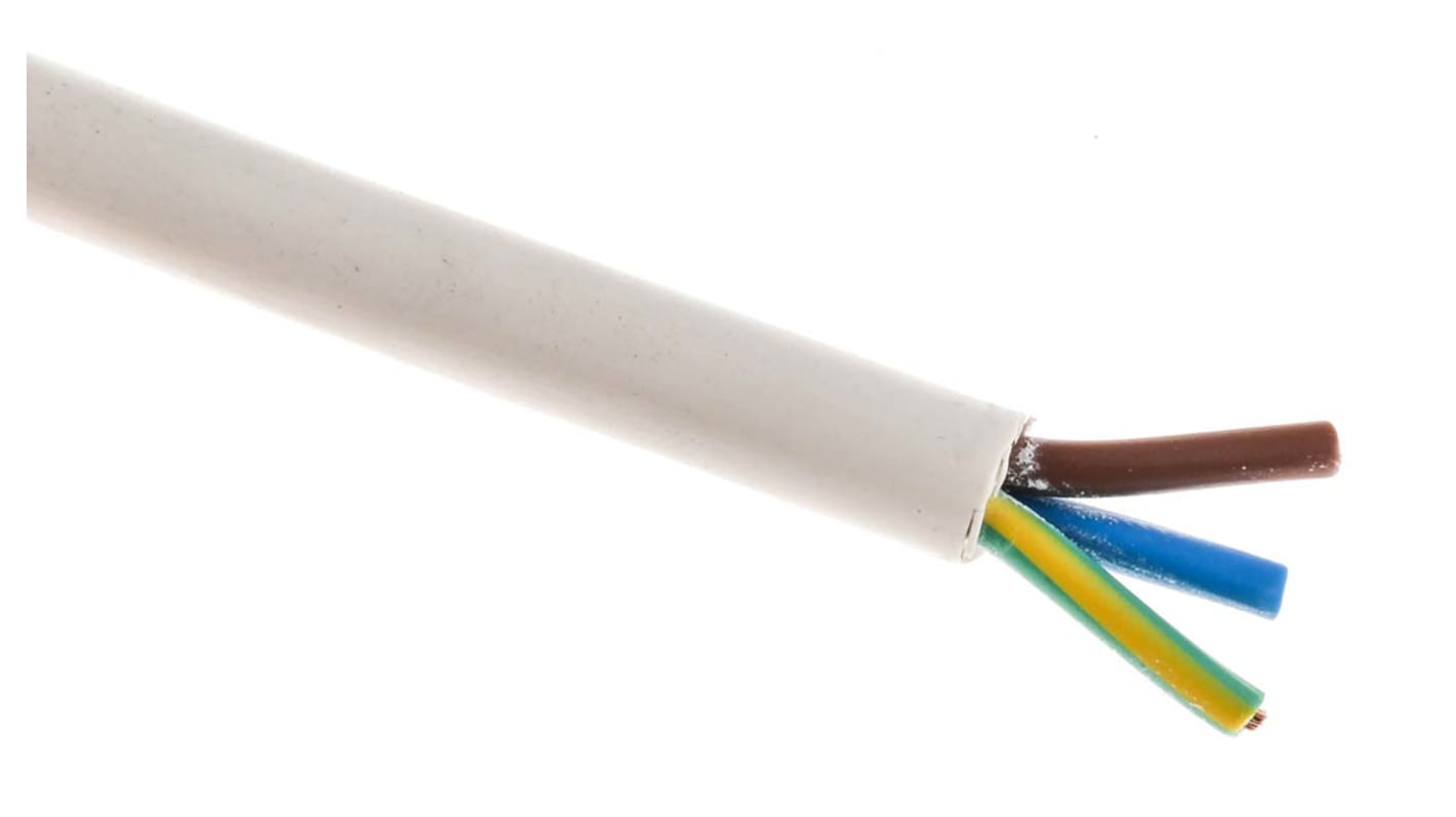RS PRO 3183Y 1 mm² 3 Core Power Cable, H05VV-F, White PVC, 100m