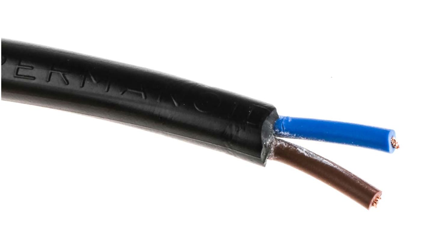 RS PRO 2 Core Power Cable, 0.75 mm², 100m, Black PVC Sheath, 3182Y, 6 A, 500 V