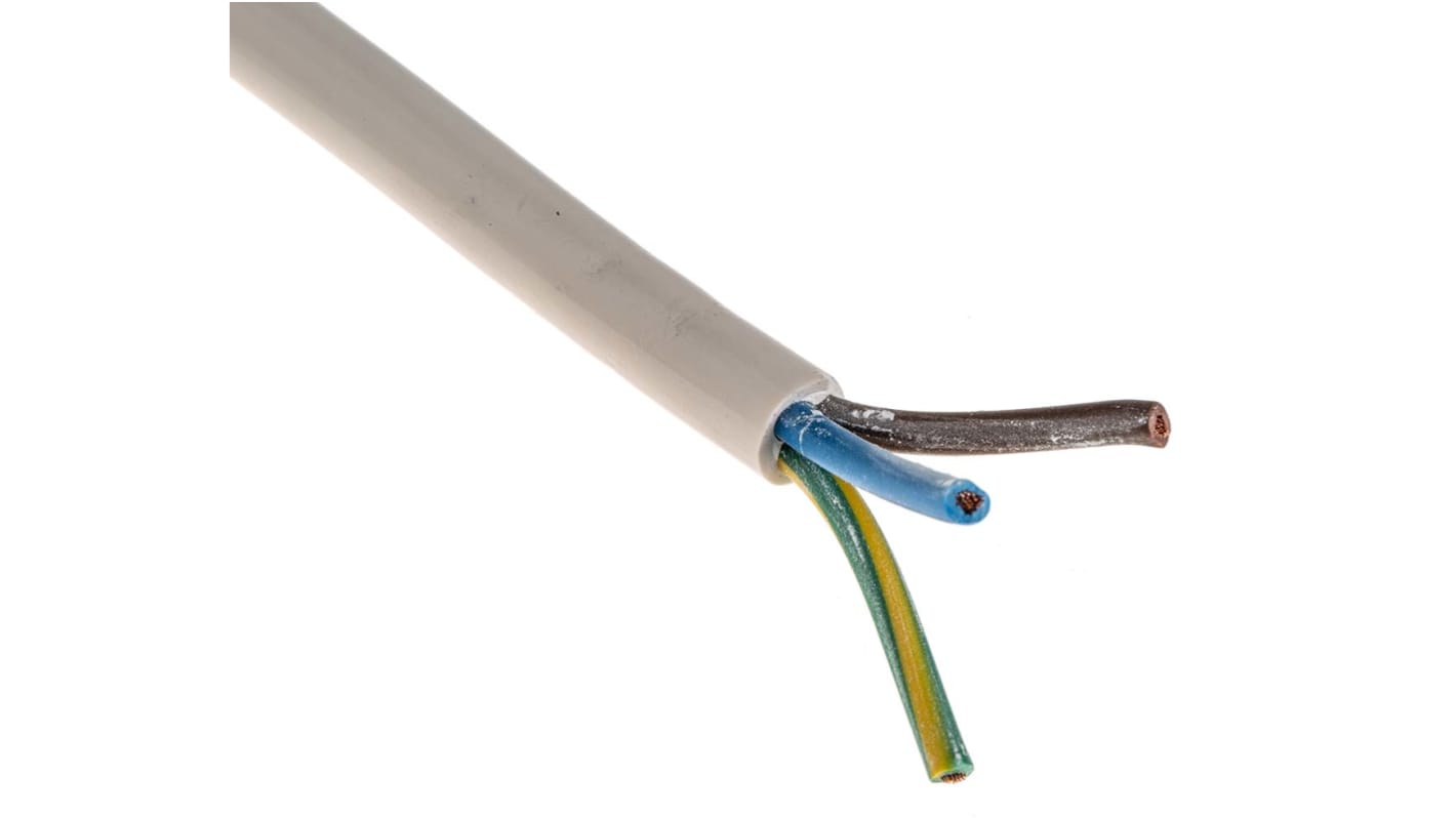 RS PRO, 3183Y, 100m 3 Core, White PVC Power Cable +70°C