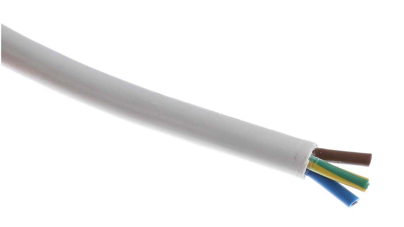RS PRO, 3183Y, 100m 3 Core, White PVC Power Cable +70°C