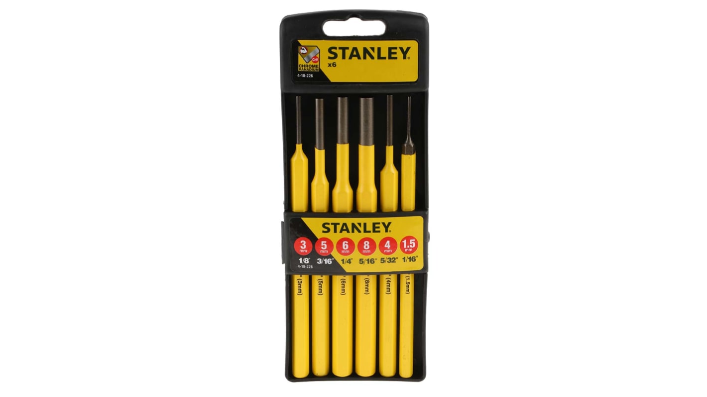 Set punzoni Stanley, tipo Pin, Ø gambo 1,5 → 3 mm, 6 pezzi
