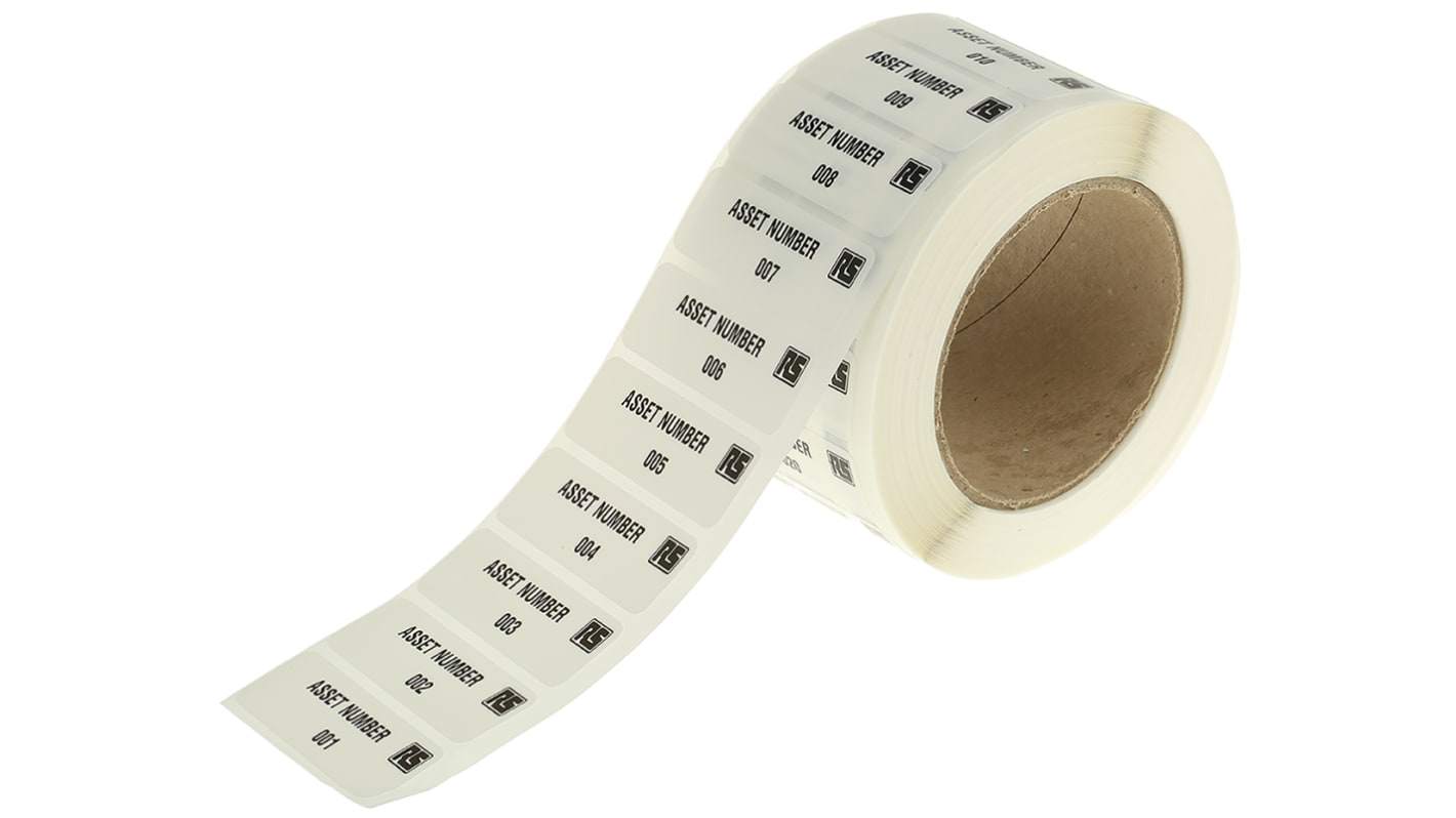 RS PRO Adhesive Pre-Printed Adhesive Label-Asset Number-. Quantity: 999