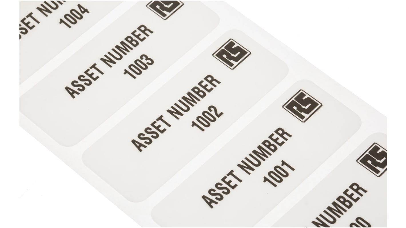 RS PRO Adhesive Pre-Printed Adhesive Label-Asset Number-. Quantity: 1000 → 2999