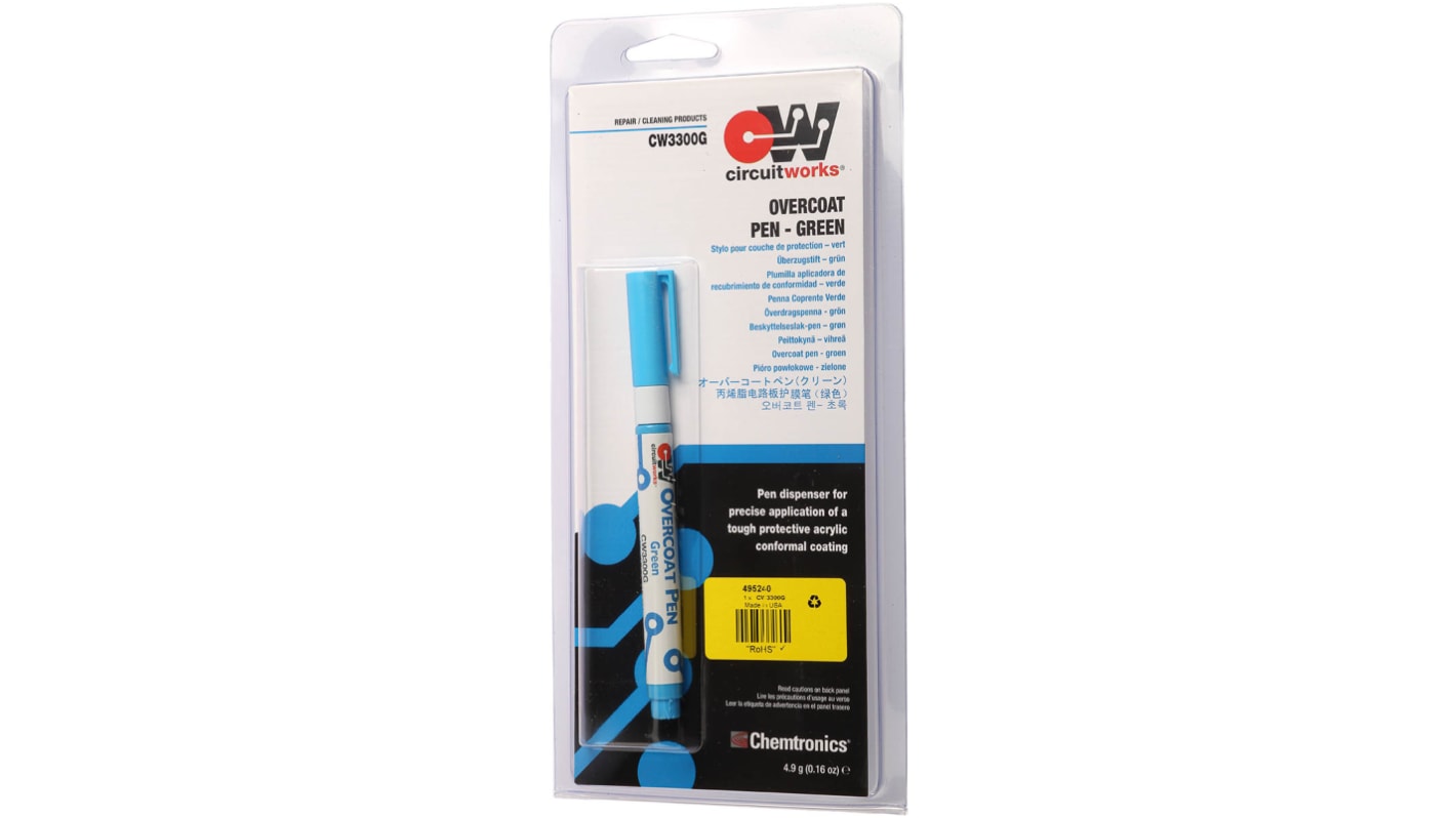 Chemtronics Green Acrylic Conformal Coating, 4.9 g Pen, -55°C min, +125°C max