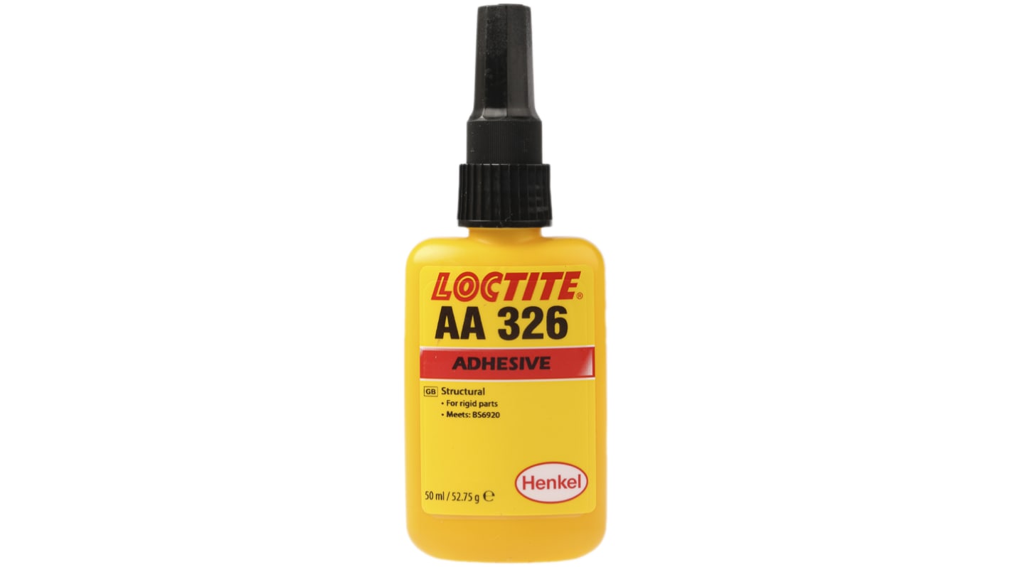 Loctite 326 Methacrylat Acrylklebstoff Flüssig Gelb, Flasche 50 ml, für Keramik, Glas, Metall