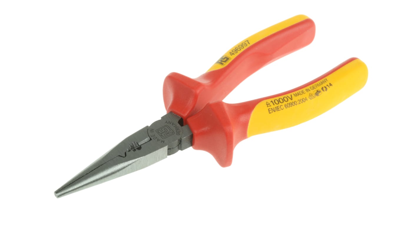 RS PRO Long Nose Pliers, 260 mm Overall, Straight Tip, VDE/1000V