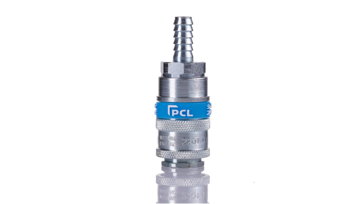 PCL Steel Male Pneumatic Quick Connect Coupling, 8mm Hose Barb