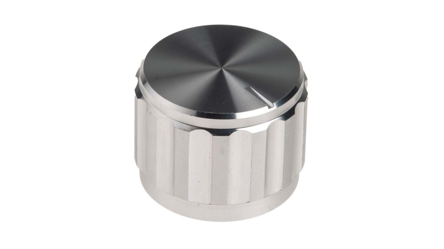 RS PRO 20mm Silver Potentiometer Knob for 6.4mm Shaft Splined