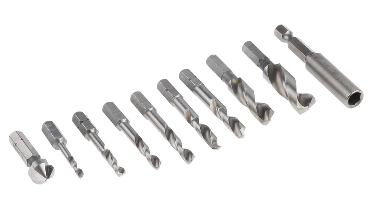 EXACT 麻花钻头 钻头套装, 11件套, 高速钢制, 3mm至10mm, 用于金属