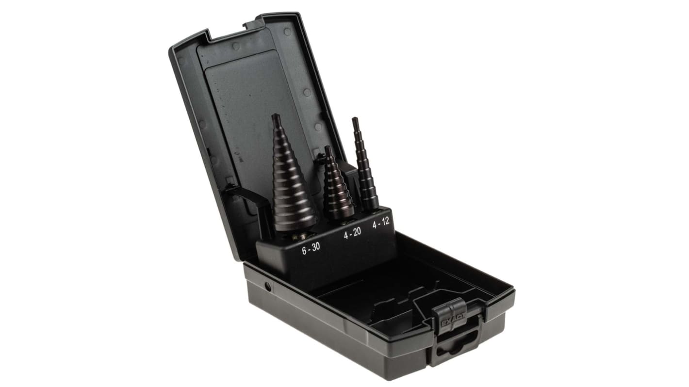 EXACT 3-Piece Step Drill Bit Set for Metal, 30mm Max, 4mm Min, HSS Bits