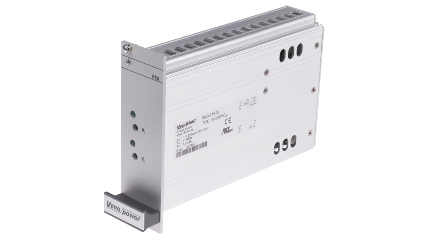 Eplax Switching Power Supply, 116-010015G, ±15V dc, 1A, 30W, Dual Output, 94 → 253V ac Input Voltage