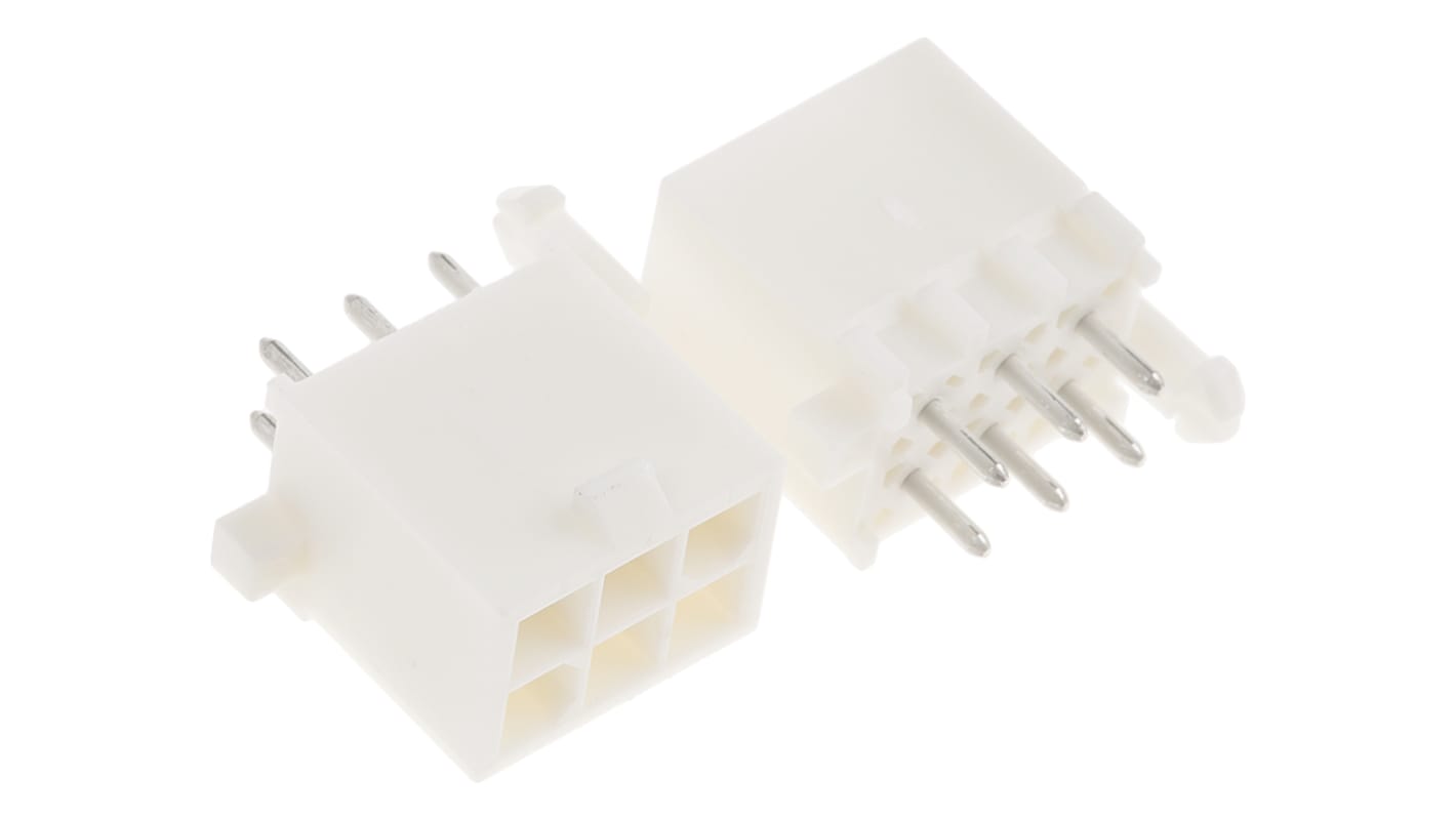 TE Connectivity 6p双排排针 直向线对板连接器, 4.14mm间距, 9.5A, 600.0 V, THT安装, Mini-Universal MATE-N-LOK系列