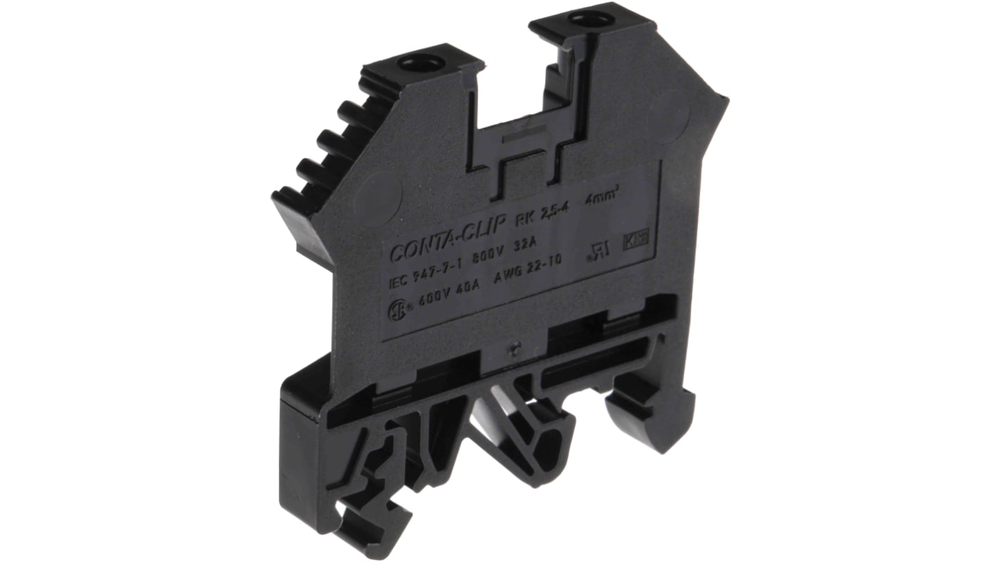 RS PRO Black DIN Rail Terminal Block, 0.2 → 4mm², Single-Level