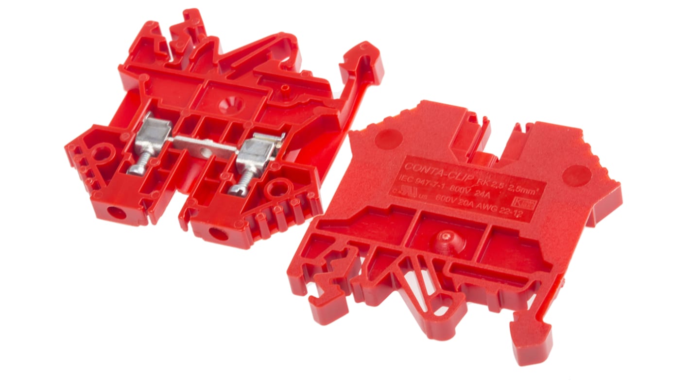 RS PRO Red DIN Rail Terminal Block, 0.2 → 2.5mm², Single-Level