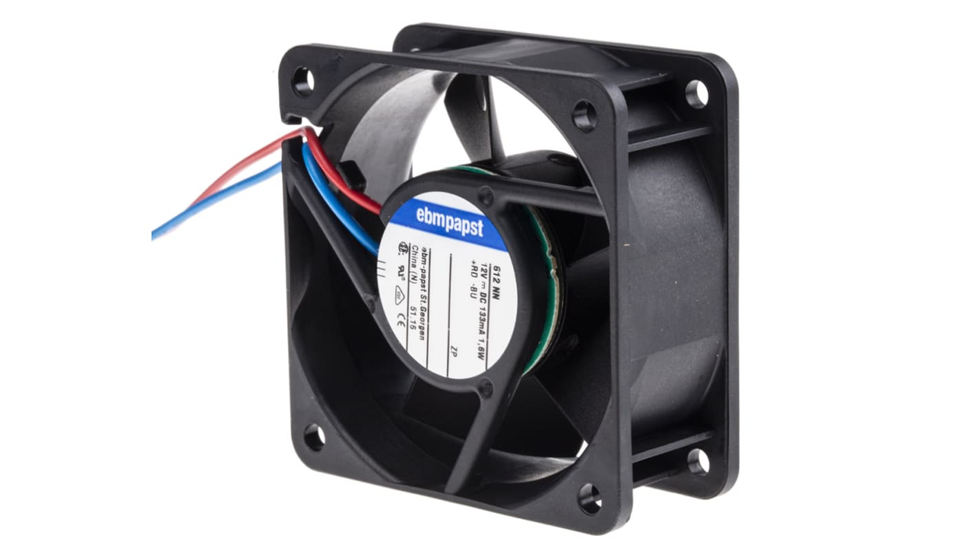 ebm-papst 600 N Series Axial Fan, 12 V dc, DC Operation, 42m³/h, 1.5W, 125mA Max, 60 x 60 x 25mm