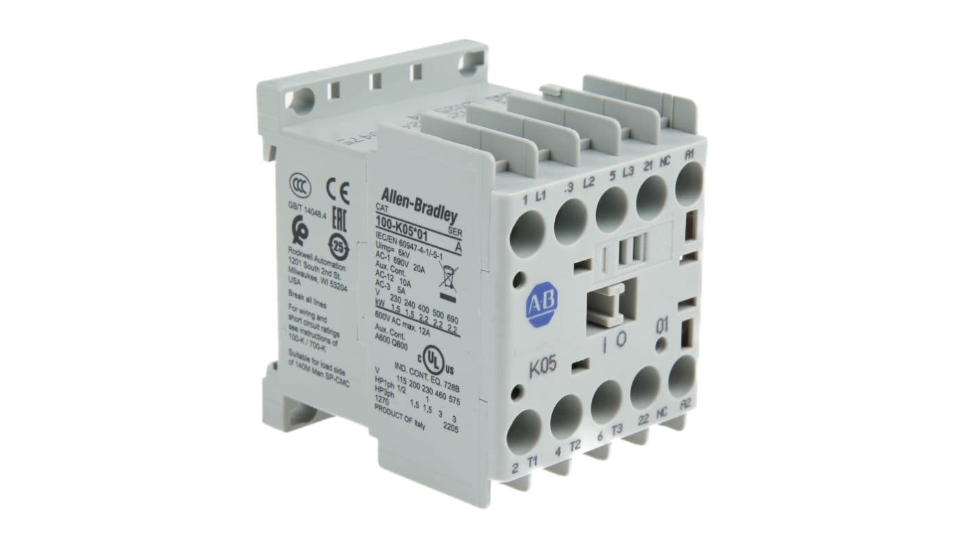 Allen Bradley 100 Series 100K Leistungsschütz 24 V dc-Spule, 3 -polig , 690 V ac / 5 A 2,2 kW 1 Öffner Motorsteuerung