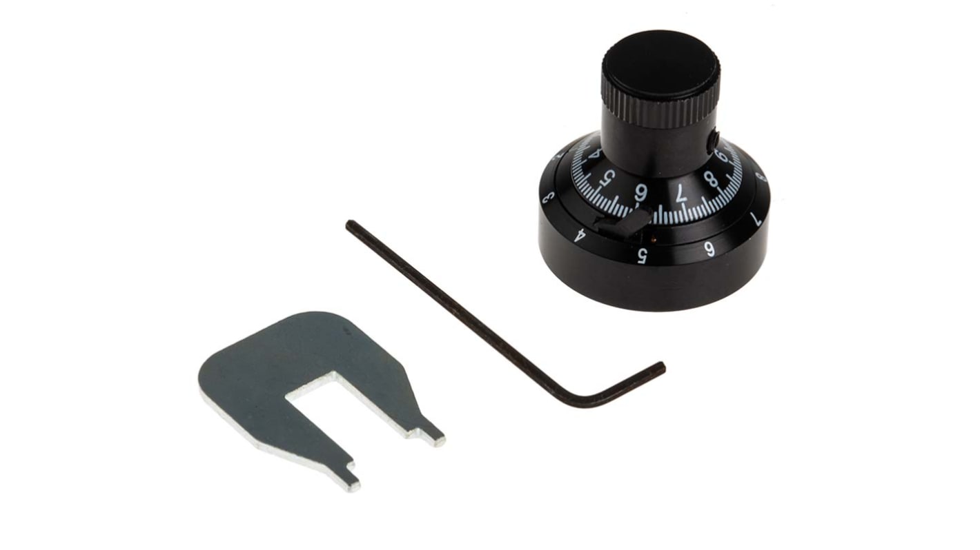 RS PRO 7.2mm Black Potentiometer Knob for 6.35mm Shaft Splined