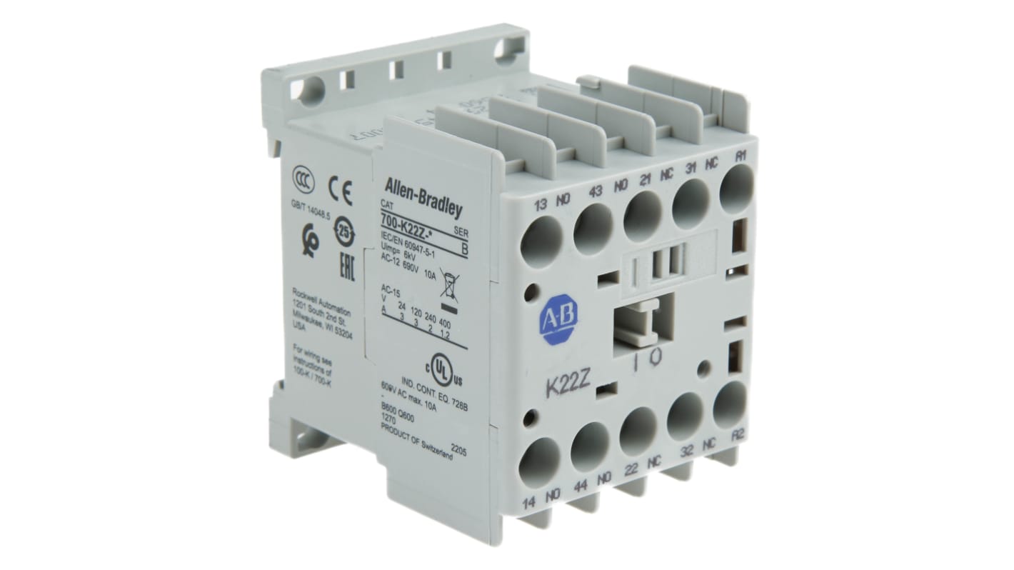 Stycznik 230 V ac Allen Bradley styki: 4 10 A 2NC Montaż na szynie DIN, montaż na płycie Śruba 700-K22Z-KF