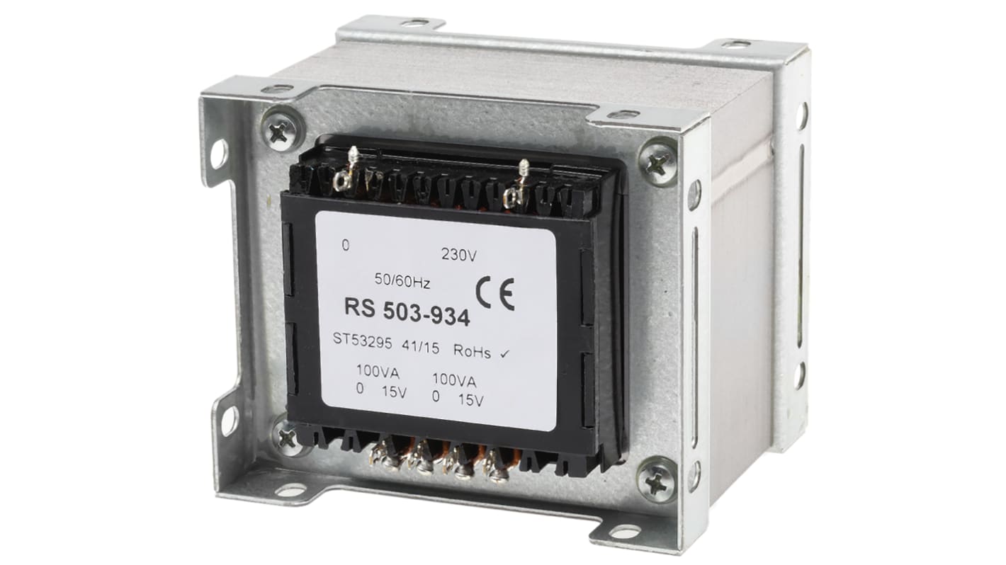 RS PRO 200VA 2 Output Chassis Mounting Transformer, 15V ac, IEC 61558-2-6