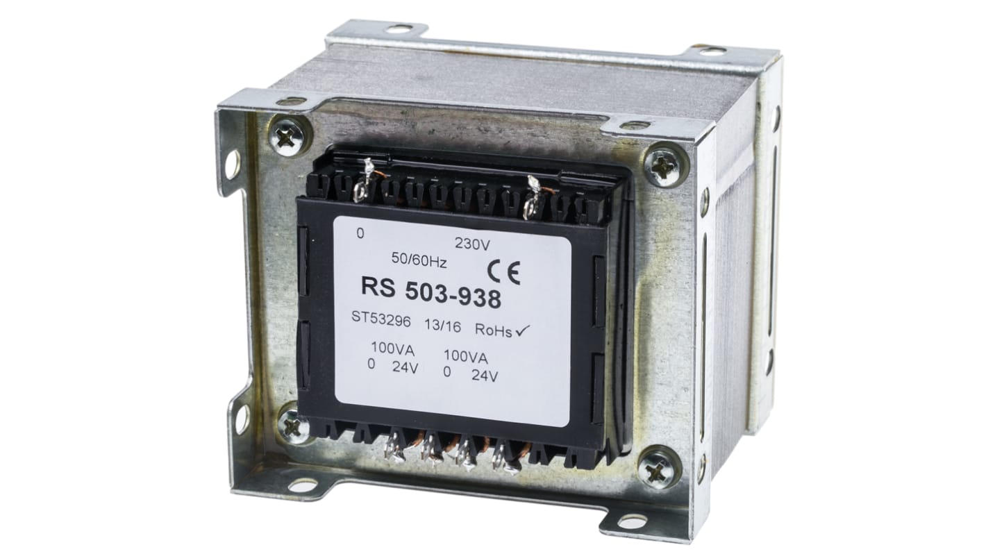 RS PRO 200VA 2 Output Chassis Mounting Transformer, 24V ac, IEC 61558-2-6