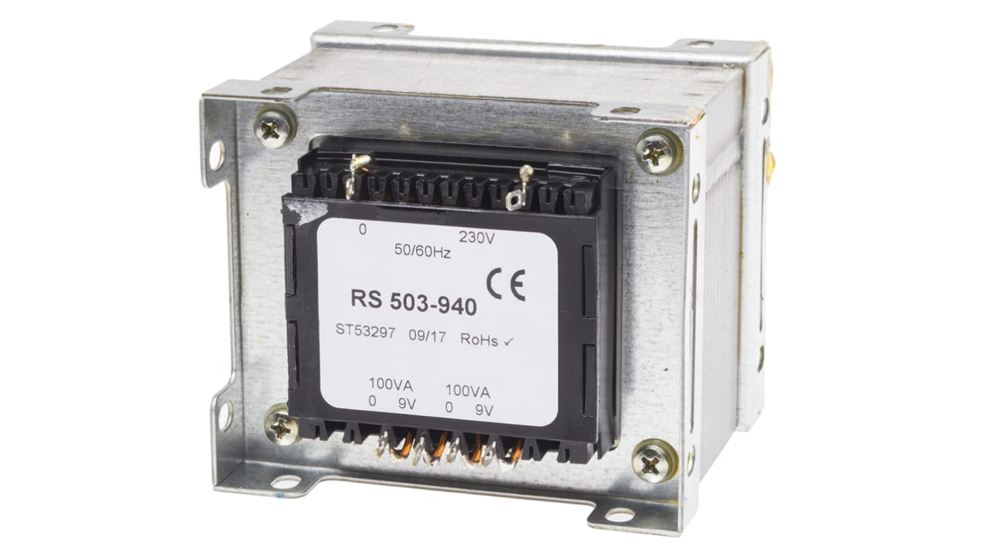 RS PRO 504313 2 Output Chassis Mounting Transformer, 9V ac, IEC 61558-2-6