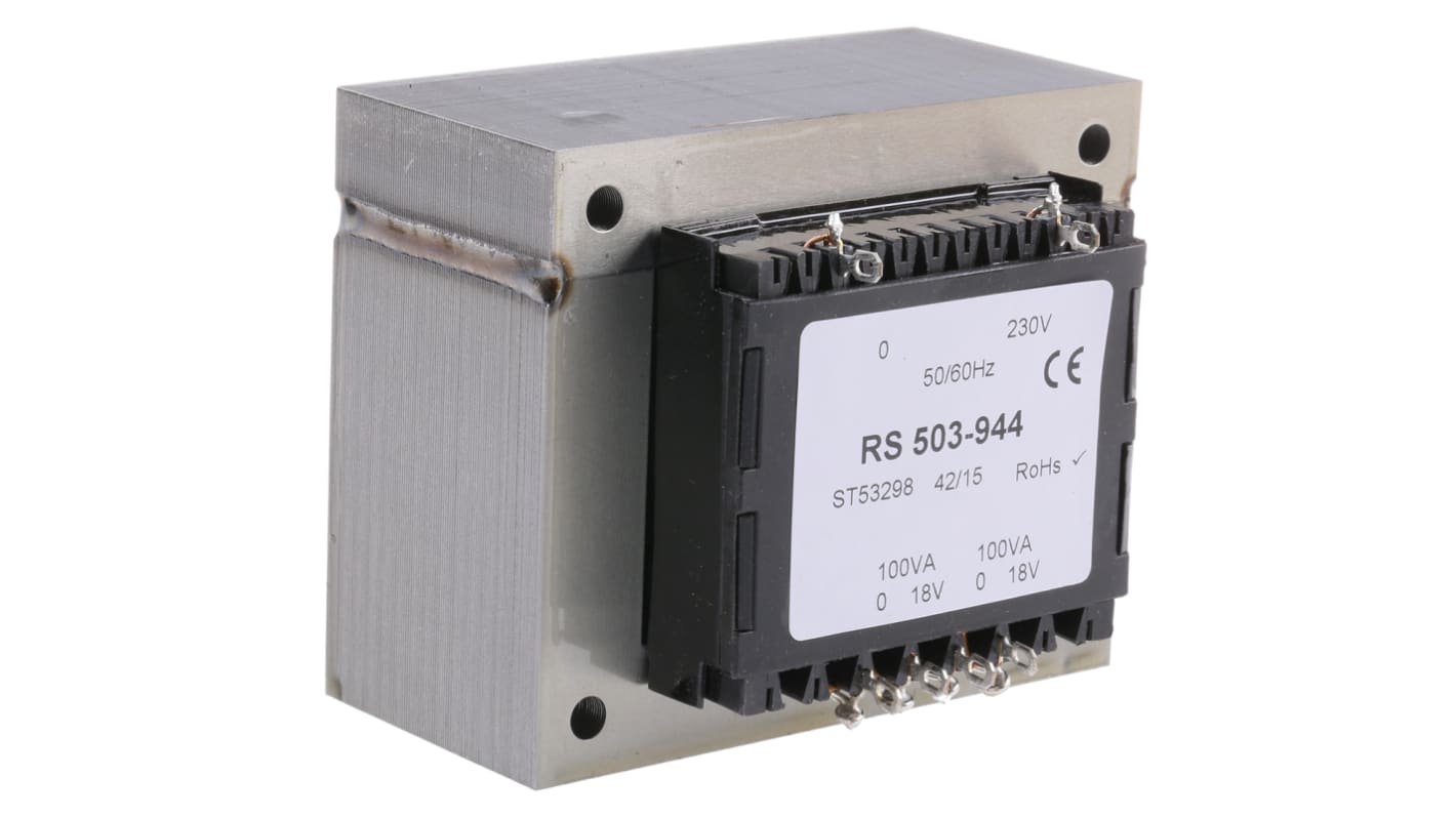 RS PRO 200VA 2 Output Chassis Mounting Transformer, 18V ac, IEC 61558-2-6