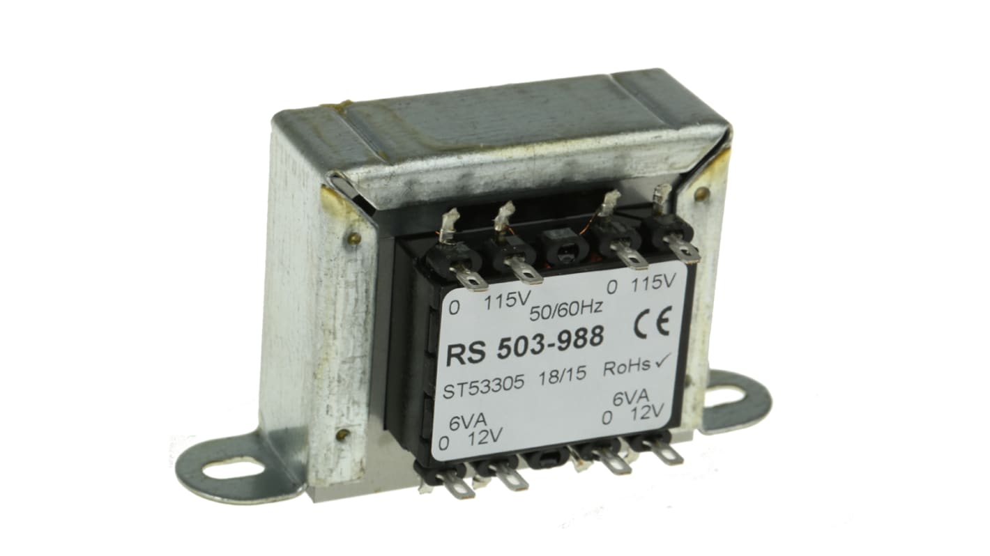 Transformator do zabudowy Napięcie wtórne 12V ac 12VA Napięcie pierwotne 115V ac 2-wyjściowy 87% RS PRO
