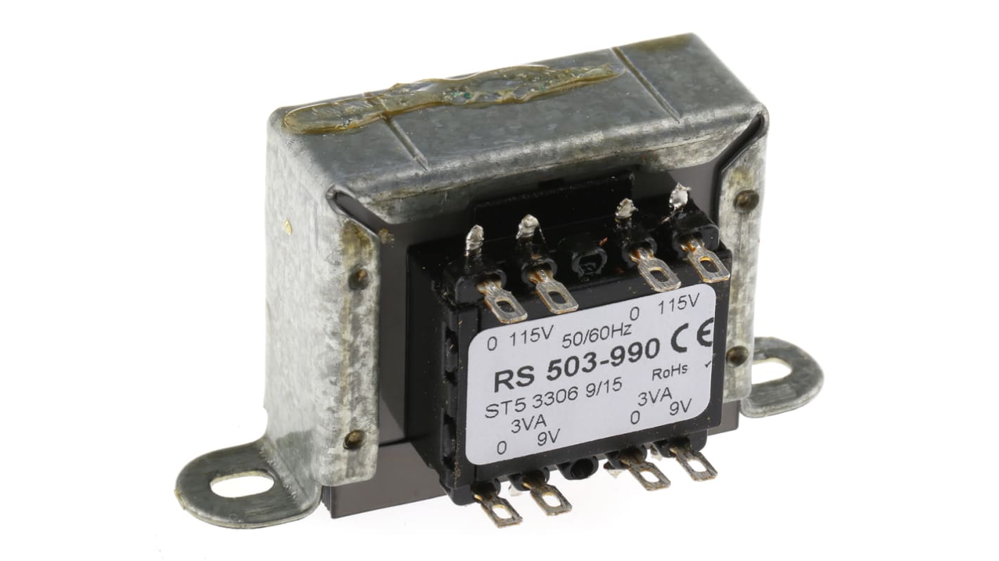 RS PRO 6VA 2 Output Chassis Mounting Transformer, 9V ac, IEC 61558-2-6