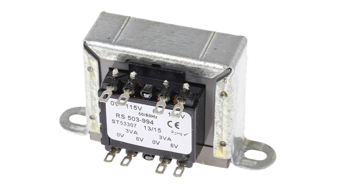 RS PRO 6VA隔离变压器, 初级115 V ac, 230V 交流, 次级6V 交流, 2输出, 夹具式