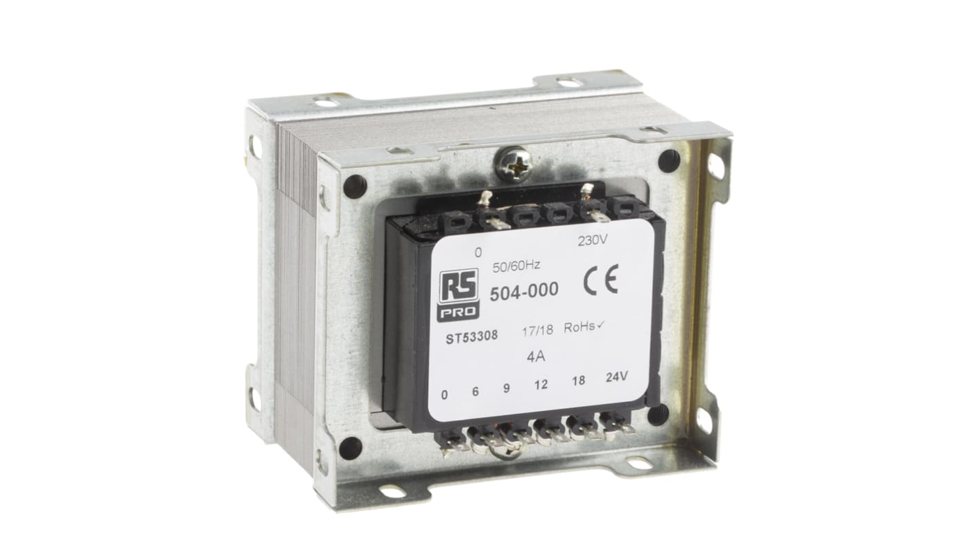 Transformator do zabudowy Napięcie wtórne 6V ac 100VA Napięcie pierwotne 230V ac 1-wyjściowy 87% RS PRO