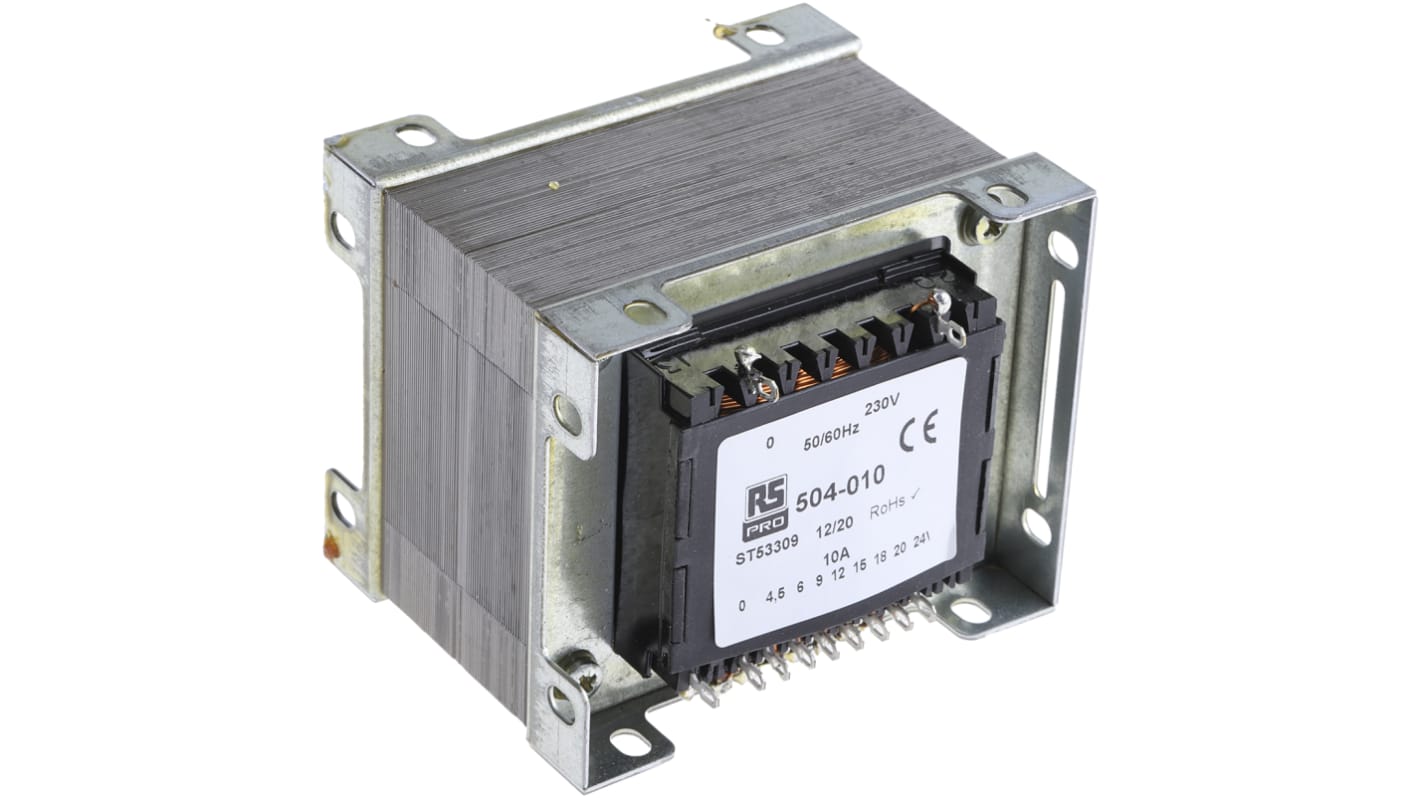 RS PRO 240VA隔离变压器, 初级230V 交流, 次级4.5 V ac, 6 V ac, 9 V ac, 12 V ac, 18 V ac, 20 V ac, 24V 交流, 1输出, 底盘式