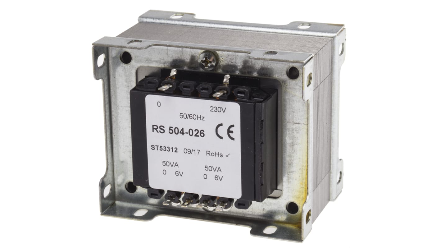 RS PRO 100VA 2 Output Chassis Mounting Transformer, 6V ac, IEC 61558-2-6