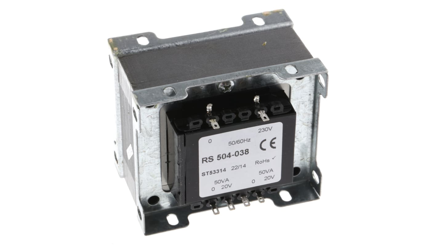 RS PRO 100VA 2 Output Chassis Mounting Transformer, 20V ac, IEC 61558-2-6