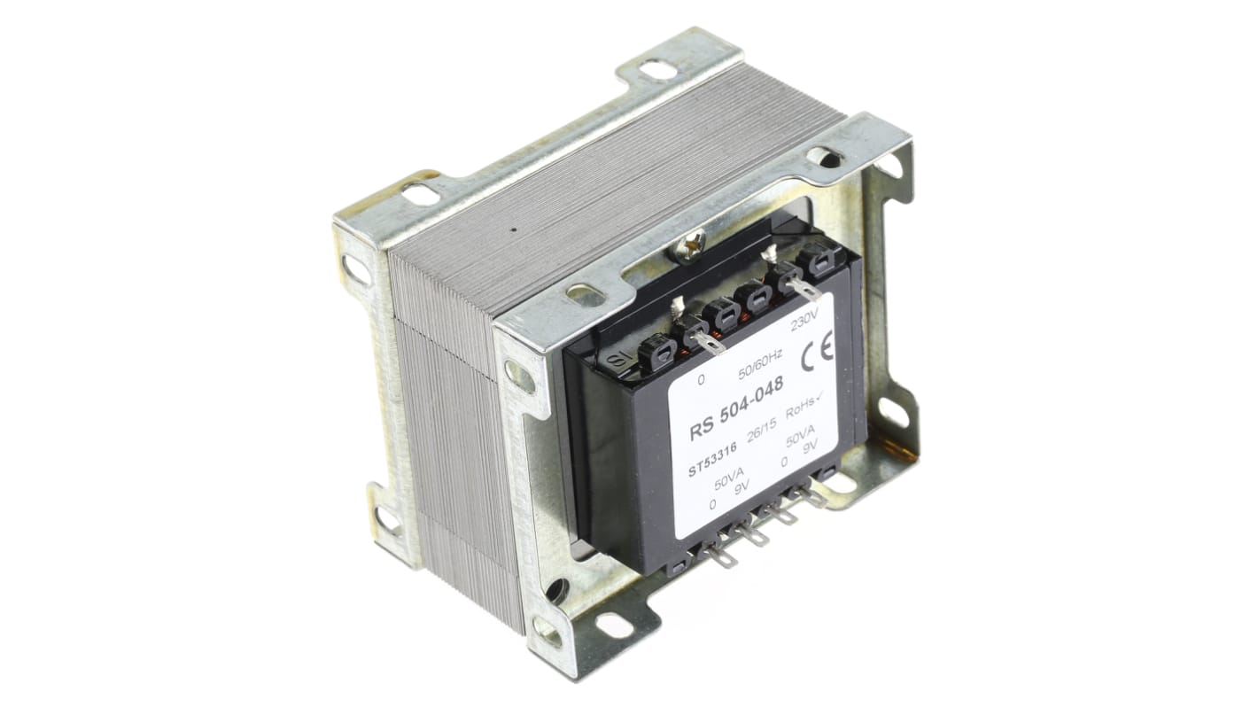 RS PRO 100VA 2 Output Chassis Mounting Transformer, 9V ac, IEC 61558-2-6