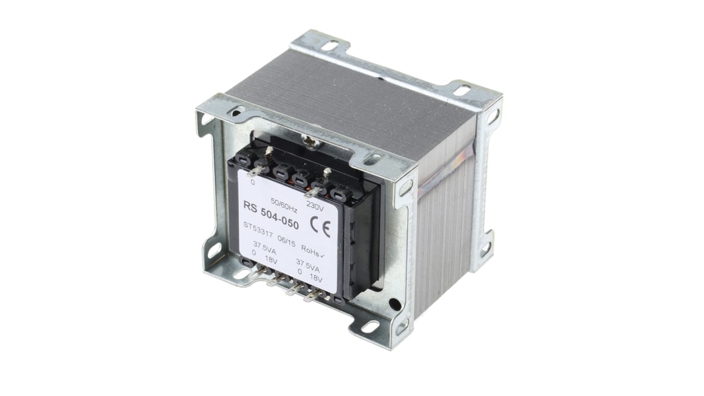 RS PRO 75VA 2 Output Chassis Mounting Transformer, 18V ac, IEC 61558-2-6