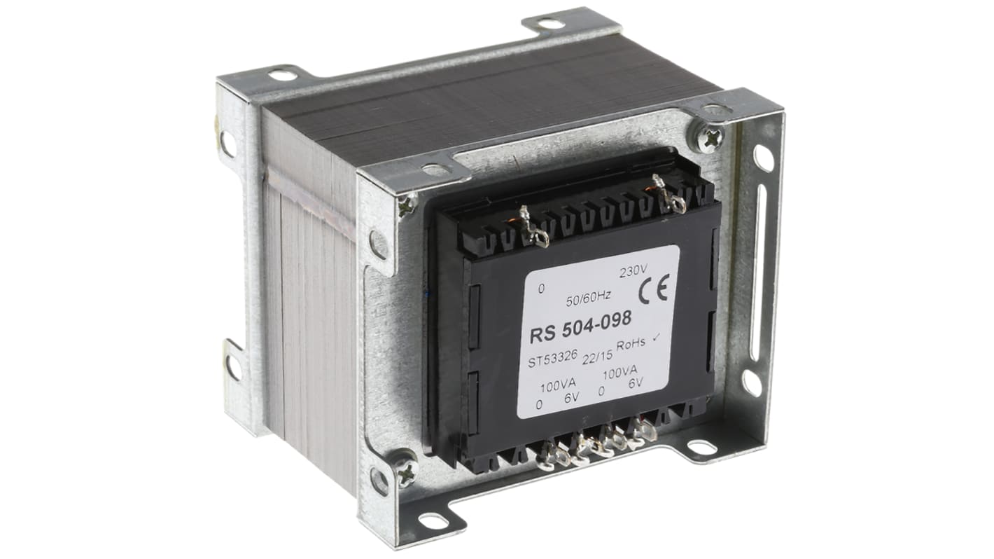 RS PRO 200VA 2 Output Chassis Mounting Transformer, 6V ac, IEC 61558-2-6
