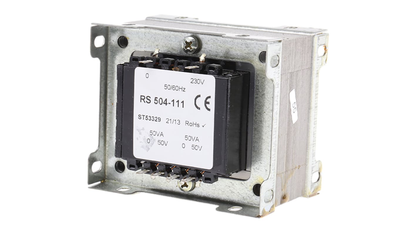 RS PRO 100VA 2 Output Chassis Mounting Transformer, 50V ac, IEC 61558-2-4