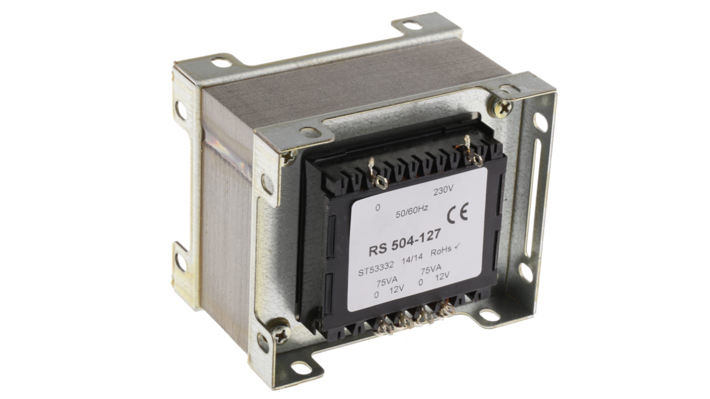 RS PRO 150VA隔离变压器, 初级230V 交流, 次级12V 交流, 2输出, 底盘式