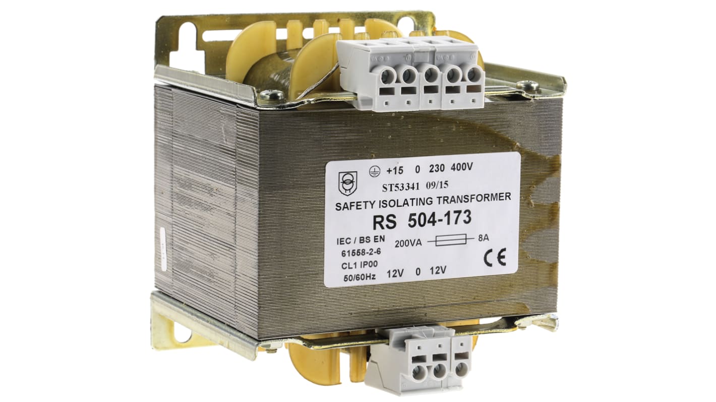 RS PRO 200VA 1 Output Chassis Mounting Transformer, 12V ac, IEC 61558-2-6