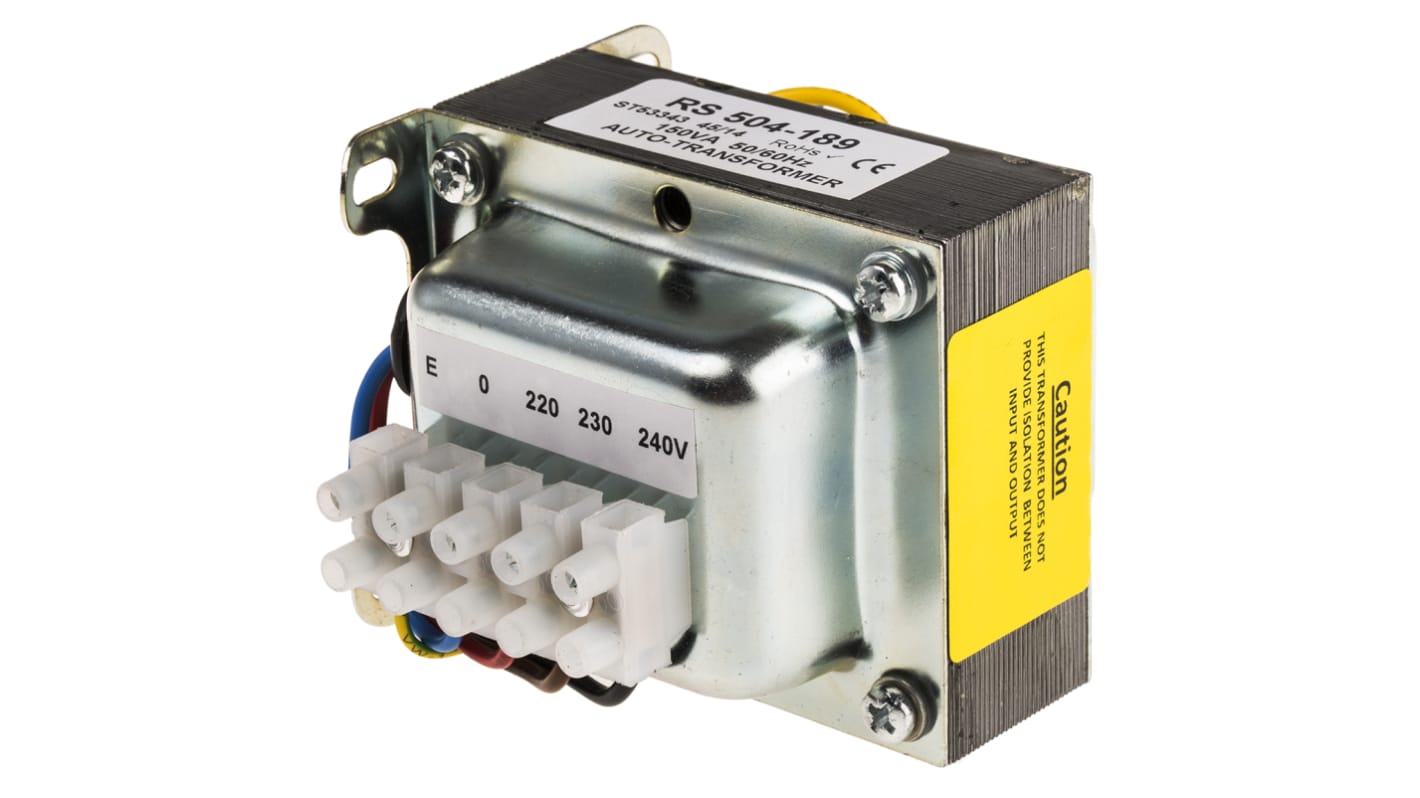 Transformator automatyczny, pierwotne: 220 V ac, 230 V ac, 240 V ac, wtórne: 115V ac, 150VA, Montaż w obudowie,