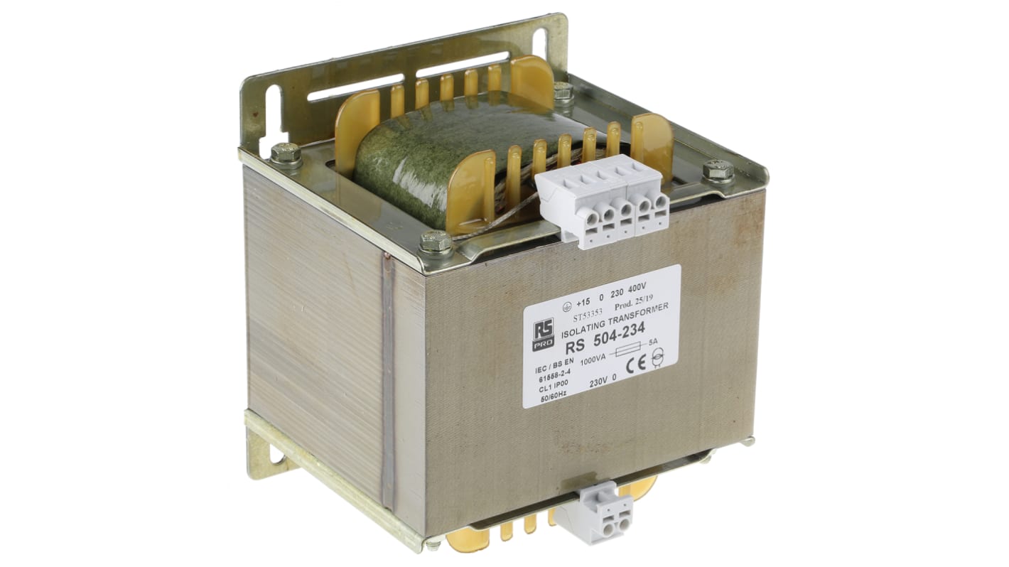 Transformator do zabudowy Napięcie wtórne 55V ac 1000VA Napięcie pierwotne 230V ac 1-wyjściowy 84% RS PRO
