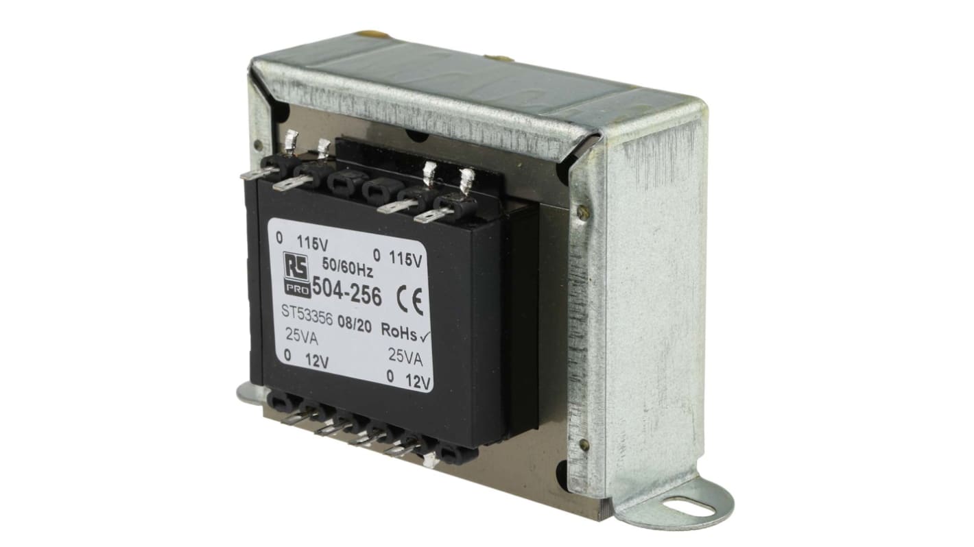 Transformator do zabudowy Napięcie wtórne 12V ac 50VA Napięcie pierwotne 115V ac 2-wyjściowy 84% RS PRO