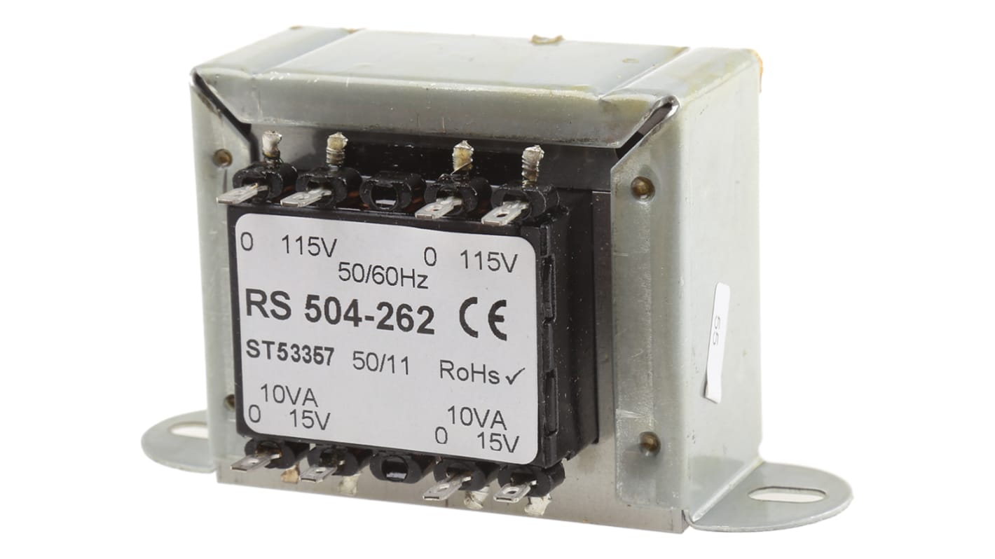 RS PRO 20VA隔离变压器, 初级115 V ac, 230V 交流, 次级15V 交流, 2输出, 夹具式