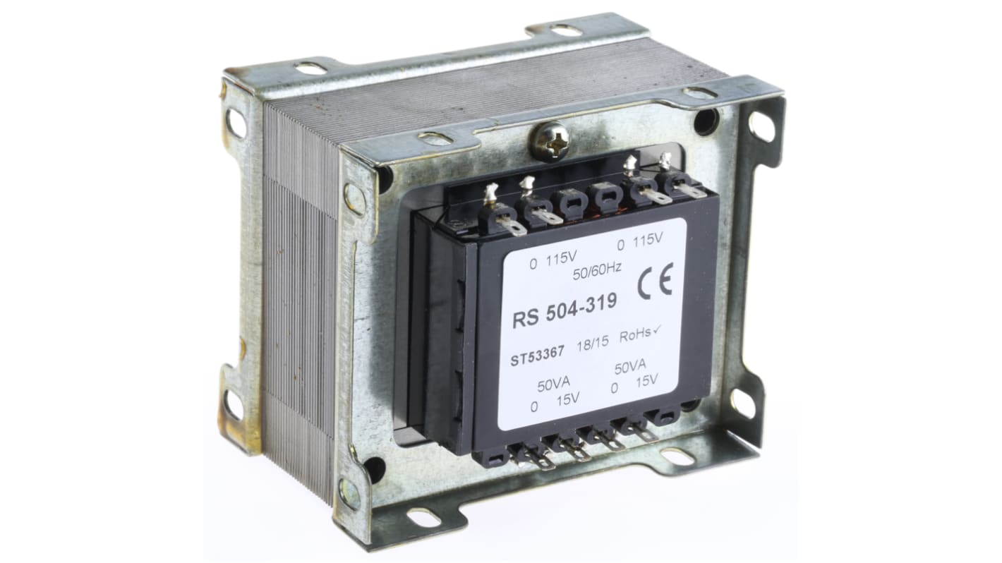 RS PRO 100VA 2 Output Chassis Mounting Transformer, 15V ac, IEC 61558-2-6