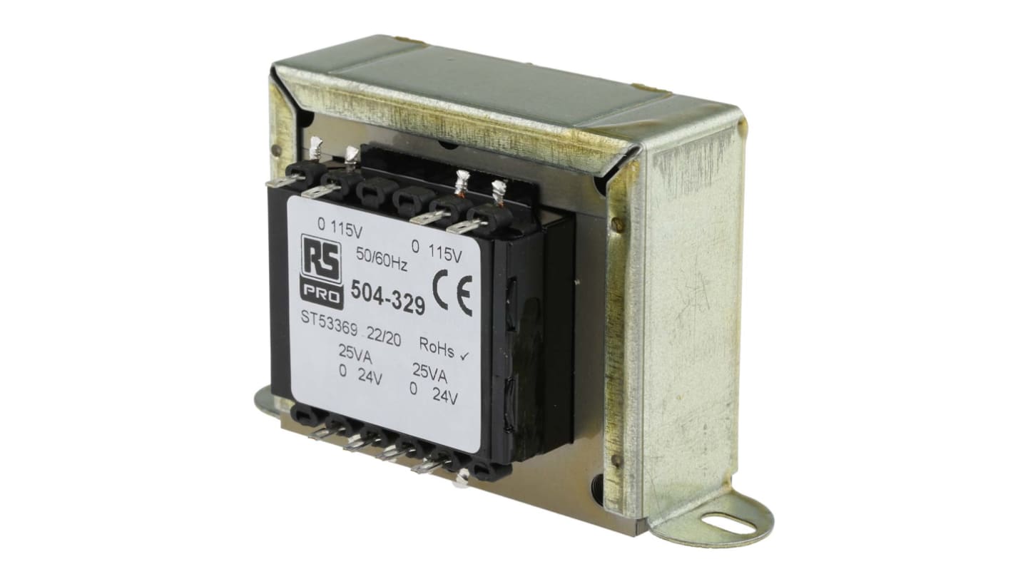 RS PRO 50VA隔离变压器, 初级115 V ac, 230V 交流, 次级24V 交流, 2输出, 夹具式