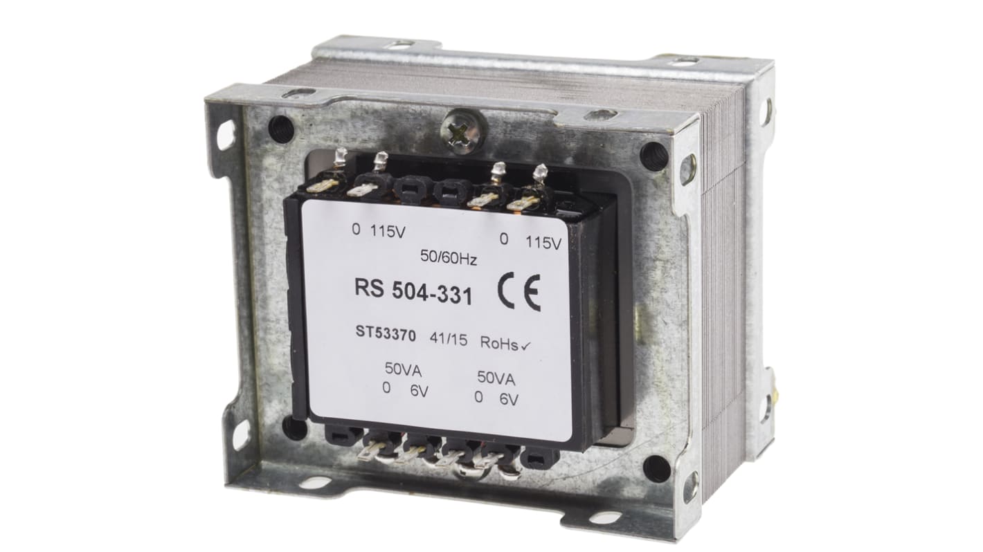 RS PRO 100VA 2 Output Chassis Mounting Transformer, 6V ac, IEC 61558-2-6