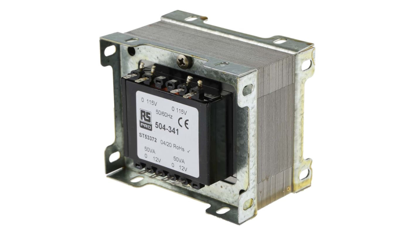 RS PRO 100VA 2 Output Chassis Mounting Transformer, 12V ac, IEC 61558-2-6