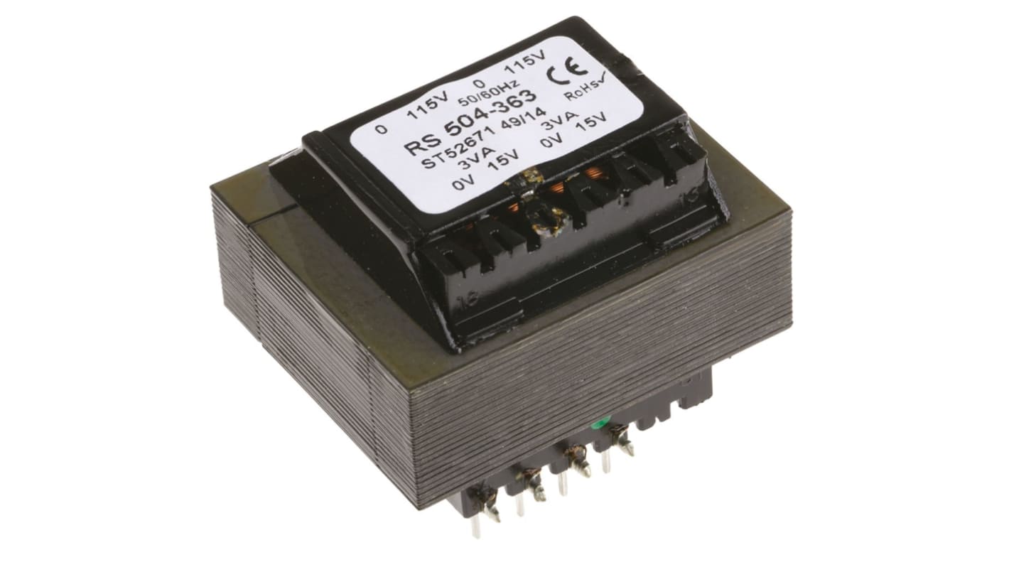 RS PRO 15V ac 2 Output Through Hole PCB Transformer, 6VA