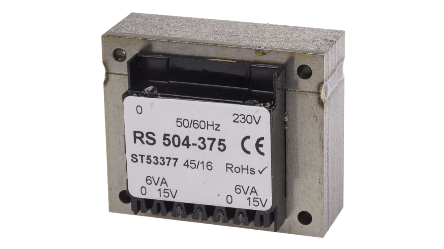Trasformatore per PCB RS PRO, 12VA, primario 230V ca, secondario 15V ca, 2 uscite