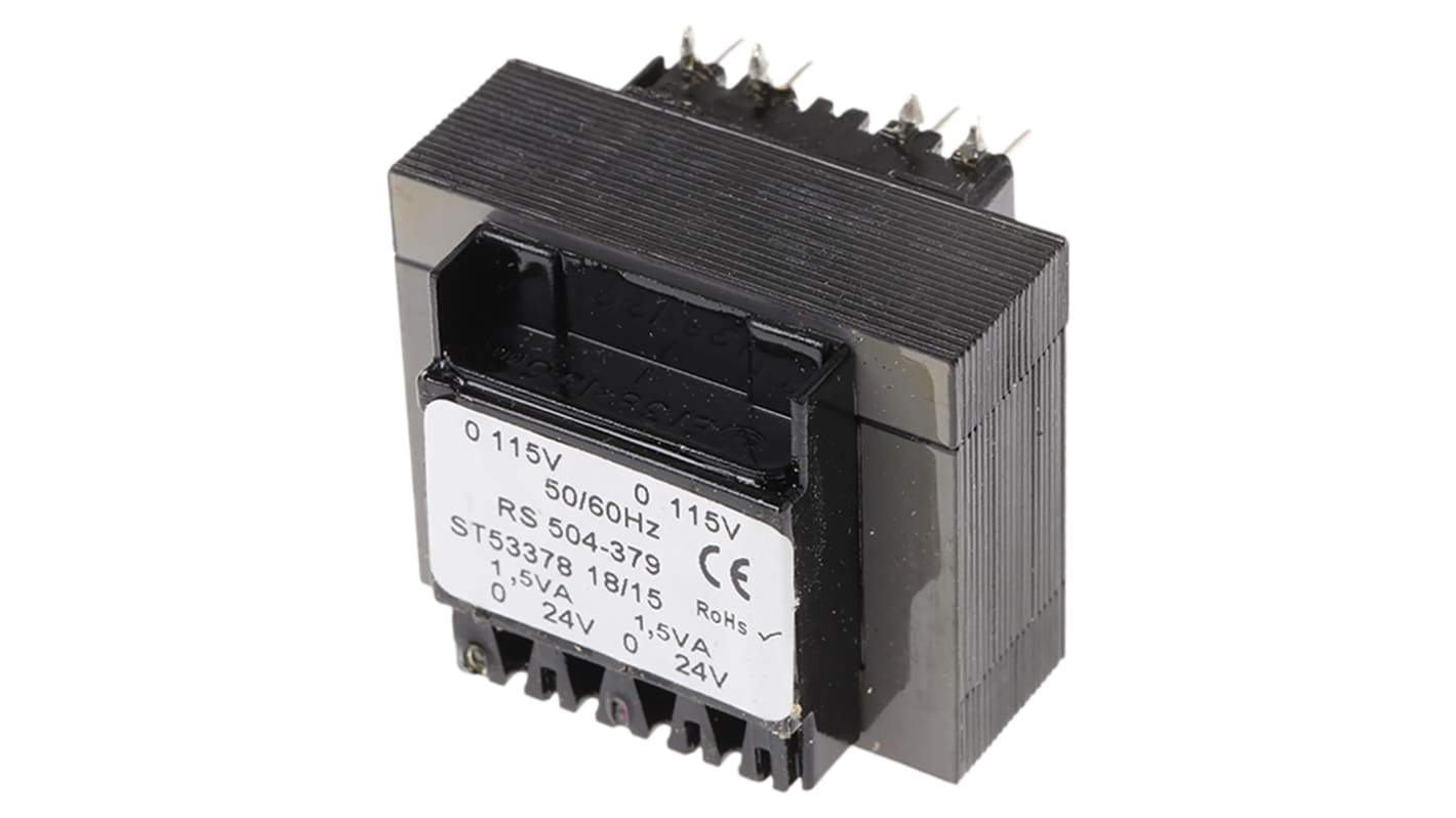 RS PRO PCB变压器, 3VA, 初级115 V ac, 230 V ac, 次级24V 交流, 2输出, 通孔安装, 38 x 35 x 30mm